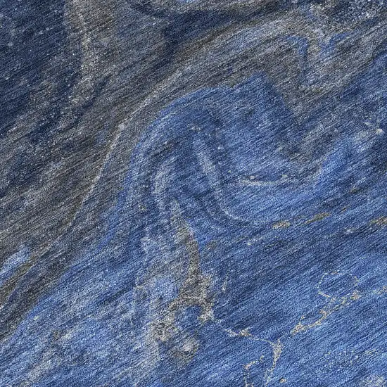 8' Denim Blue And Sky Blue Round Abstract Washable Indoor Outdoor Area Rug Photo 4
