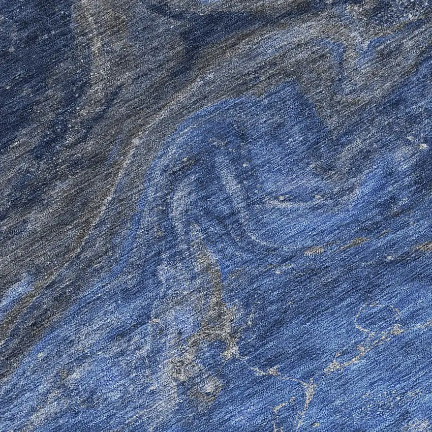 8' Denim Blue And Sky Blue Round Abstract Washable Indoor Outdoor Area Rug Photo 4