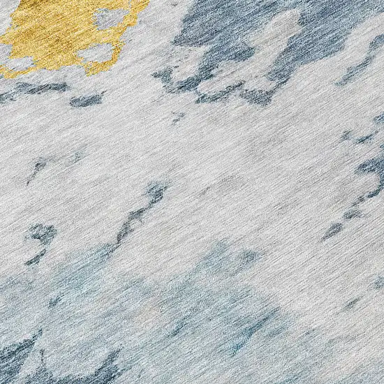 8' Denim Blue And Sky Blue Round Abstract Washable Indoor Outdoor Area Rug Photo 4