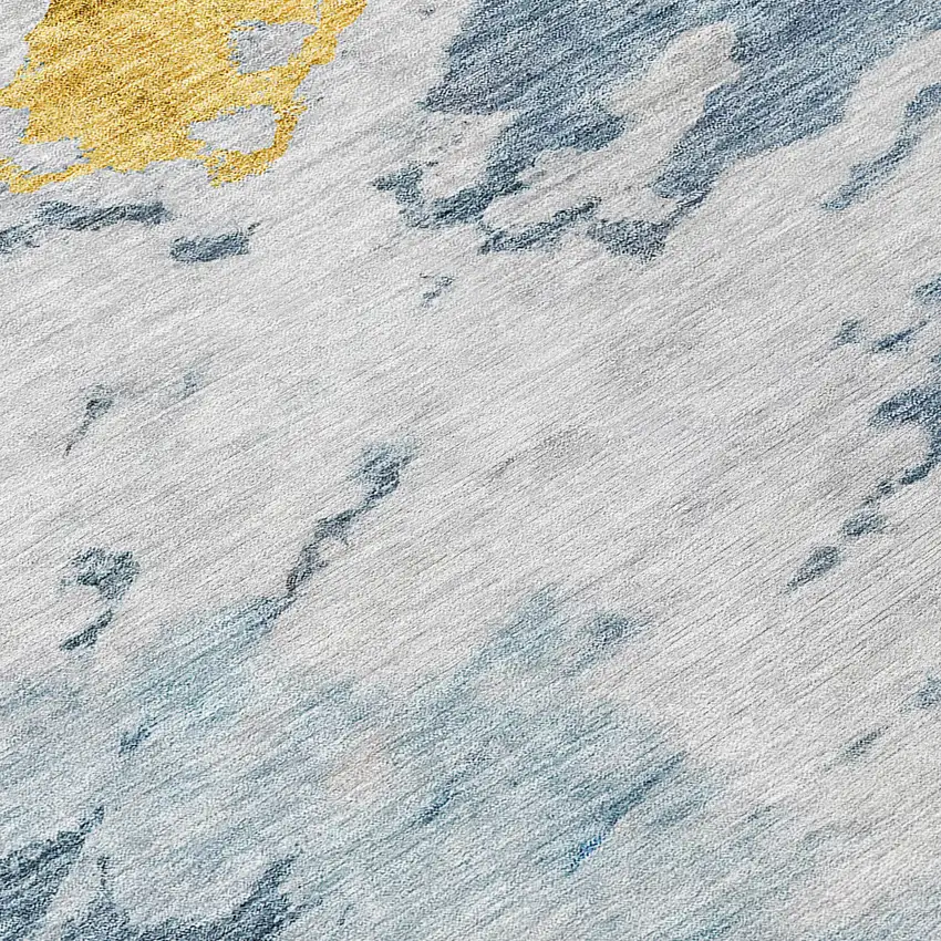 8' Denim Blue And Sky Blue Round Abstract Washable Indoor Outdoor Area Rug Photo 4