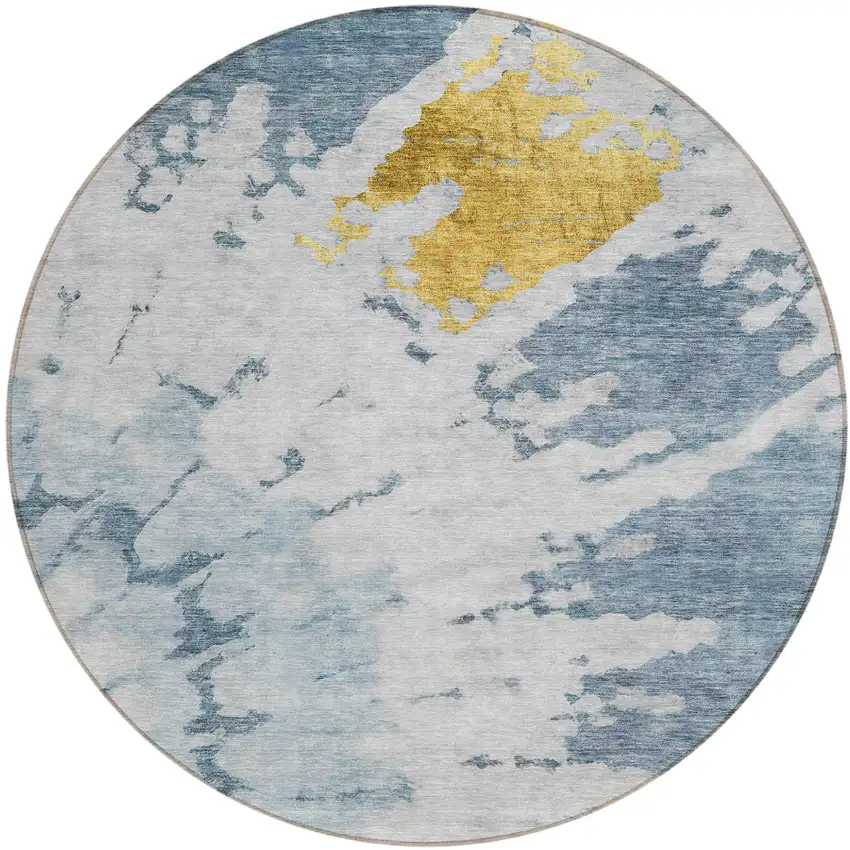 8' Denim Blue And Sky Blue Round Abstract Washable Indoor Outdoor Area Rug Photo 2