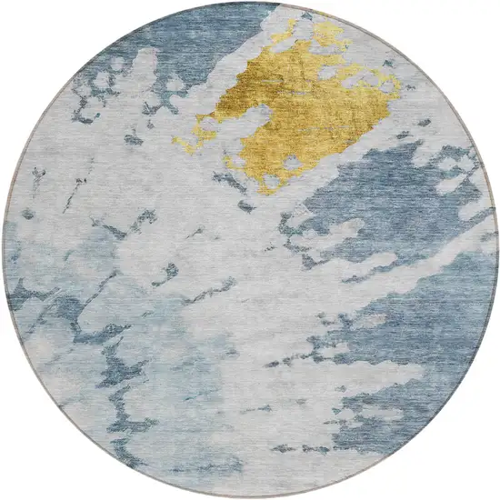 8' Denim Blue And Sky Blue Round Abstract Washable Indoor Outdoor Area Rug Photo 2