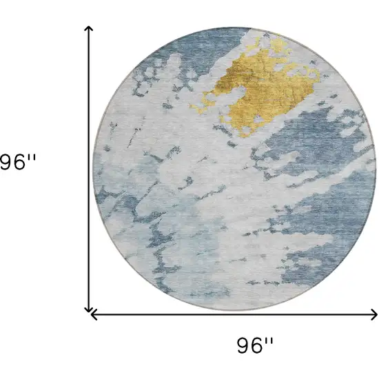 8' Denim Blue And Sky Blue Round Abstract Washable Indoor Outdoor Area Rug Photo 3