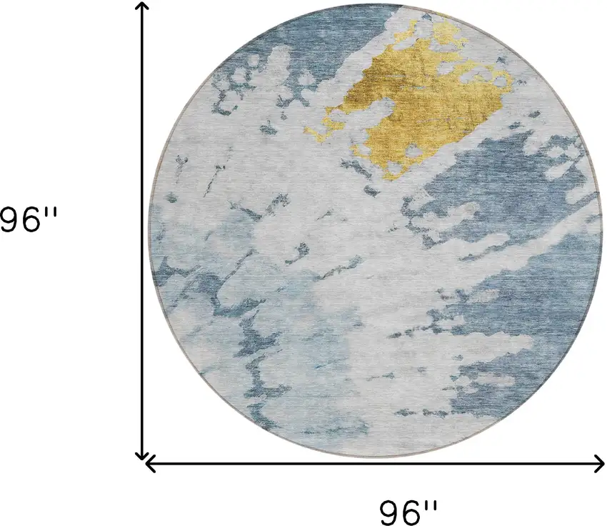 8' Denim Blue And Sky Blue Round Abstract Washable Indoor Outdoor Area Rug Photo 3
