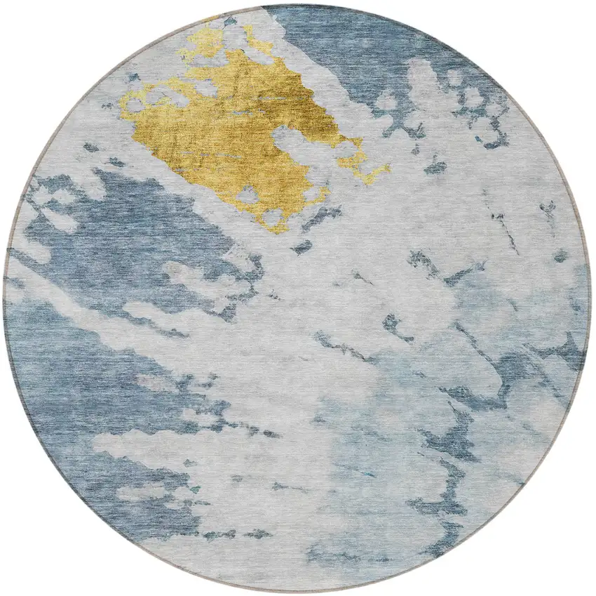 8' Denim Blue And Sky Blue Round Abstract Washable Indoor Outdoor Area Rug Photo 5