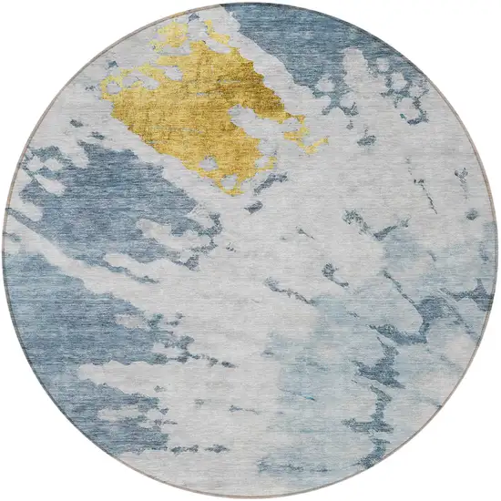 8' Denim Blue And Sky Blue Round Abstract Washable Indoor Outdoor Area Rug Photo 5