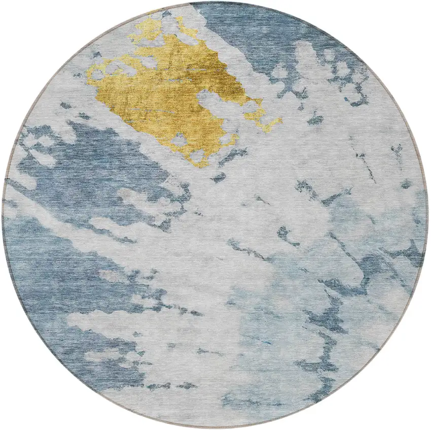 8' Denim Blue And Sky Blue Round Abstract Washable Indoor Outdoor Area Rug Photo 5
