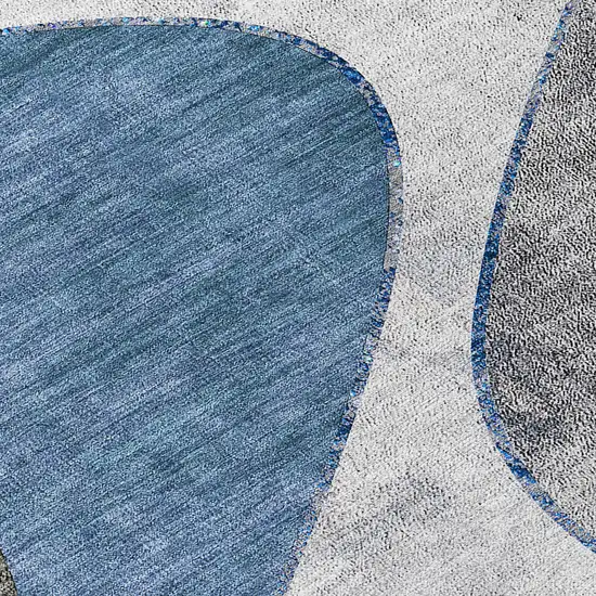 8' Denim Blue And Sky Blue Round Abstract Washable Indoor Outdoor Area Rug Photo 9
