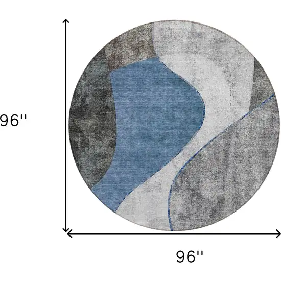 8' Denim Blue And Sky Blue Round Abstract Washable Indoor Outdoor Area Rug Photo 8