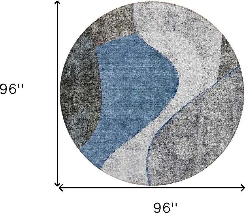 8' Denim Blue And Sky Blue Round Abstract Washable Indoor Outdoor Area Rug Photo 8