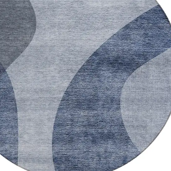 8' Denim Blue And Sky Blue Round Abstract Washable Indoor Outdoor Area Rug Photo 4