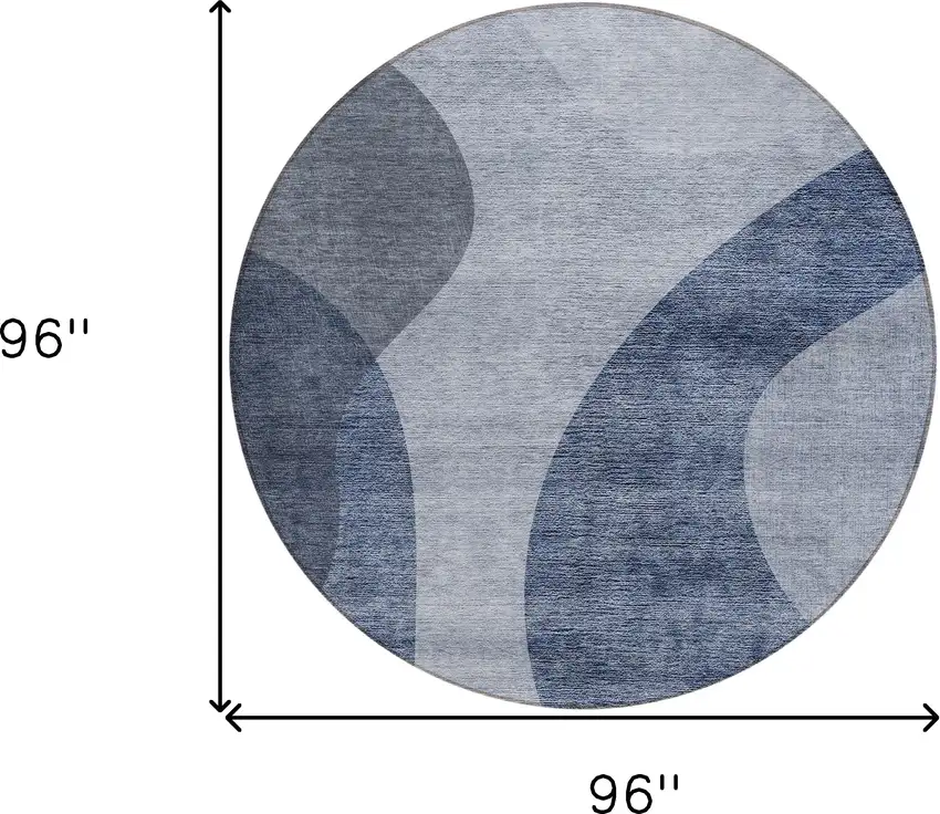 8' Denim Blue And Sky Blue Round Abstract Washable Indoor Outdoor Area Rug Photo 3