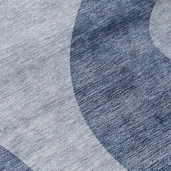 8' Denim Blue And Sky Blue Round Abstract Washable Indoor Outdoor Area Rug Photo 8