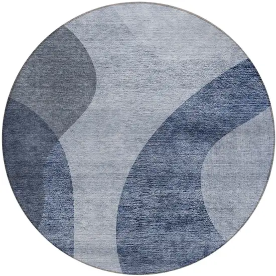 8' Denim Blue And Sky Blue Round Abstract Washable Indoor Outdoor Area Rug Photo 2