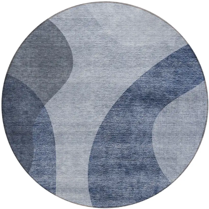 8' Denim Blue And Sky Blue Round Abstract Washable Indoor Outdoor Area Rug Photo 2