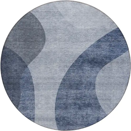 8' Denim Blue And Sky Blue Round Abstract Washable Indoor Outdoor Area Rug Photo 2