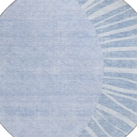 8' Denim Blue And Sky Blue Round Abstract Washable Indoor Outdoor Area Rug Photo 4