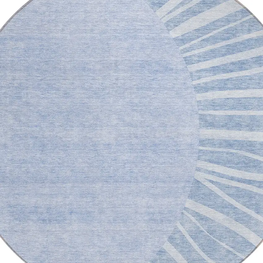 8' Denim Blue And Sky Blue Round Abstract Washable Indoor Outdoor Area Rug Photo 4