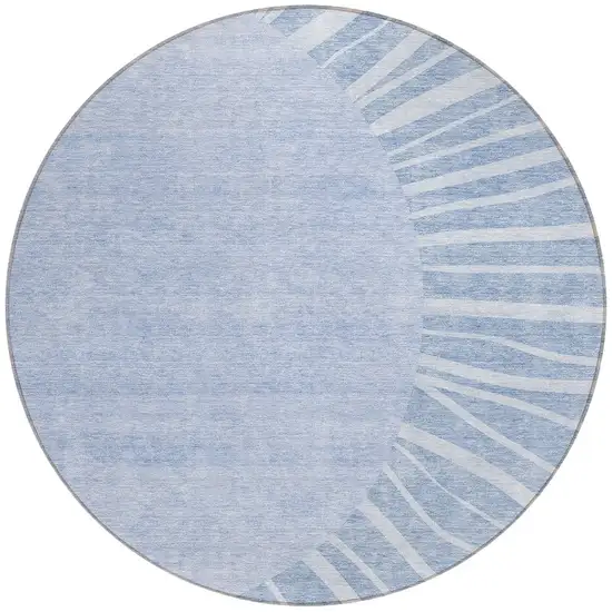 8' Denim Blue And Sky Blue Round Abstract Washable Indoor Outdoor Area Rug Photo 5