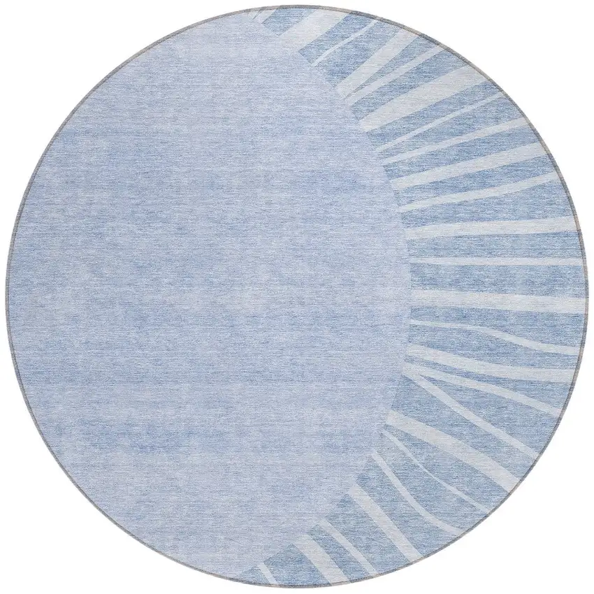 8' Denim Blue And Sky Blue Round Abstract Washable Indoor Outdoor Area Rug Photo 5