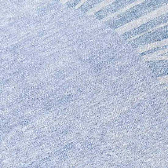 8' Denim Blue And Sky Blue Round Abstract Washable Indoor Outdoor Area Rug Photo 8