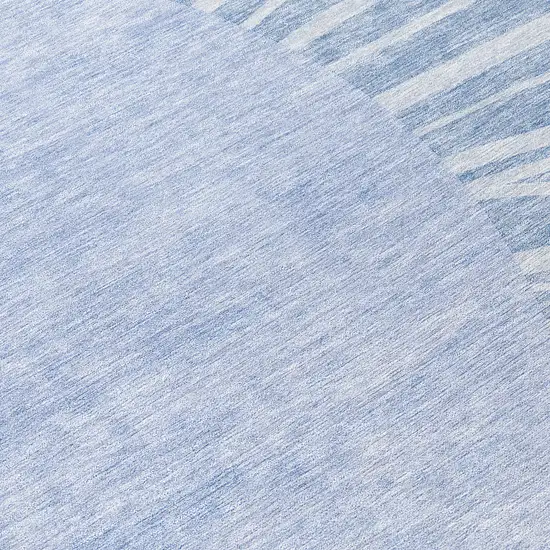 8' Denim Blue And Sky Blue Round Abstract Washable Indoor Outdoor Area Rug Photo 8