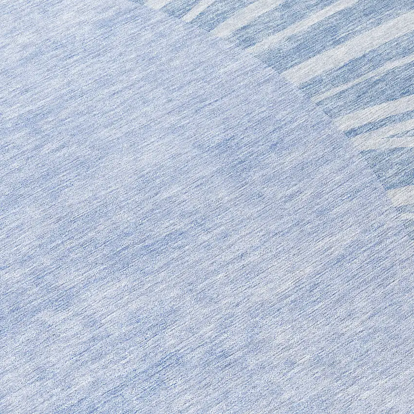 8' Denim Blue And Sky Blue Round Abstract Washable Indoor Outdoor Area Rug Photo 8