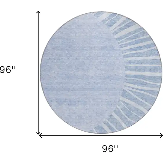8' Denim Blue And Sky Blue Round Abstract Washable Indoor Outdoor Area Rug Photo 3
