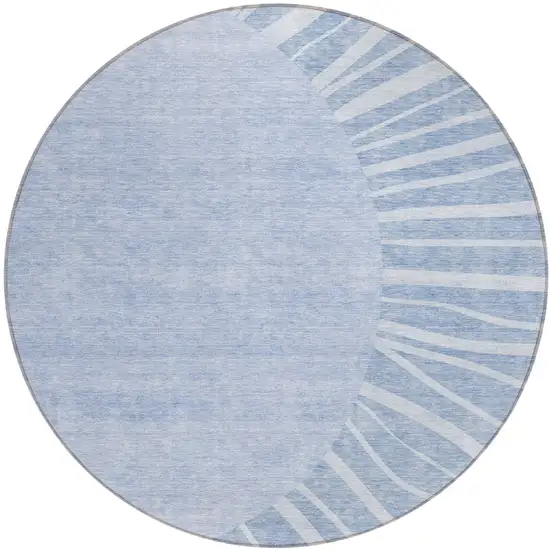 8' Denim Blue And Sky Blue Round Abstract Washable Indoor Outdoor Area Rug Photo 2