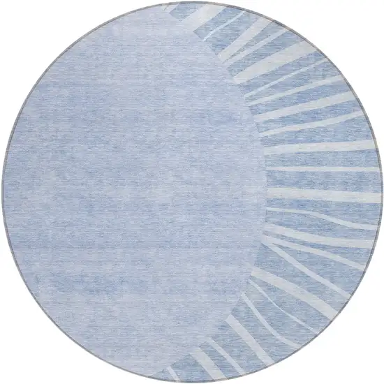 8' Denim Blue And Sky Blue Round Abstract Washable Indoor Outdoor Area Rug Photo 2
