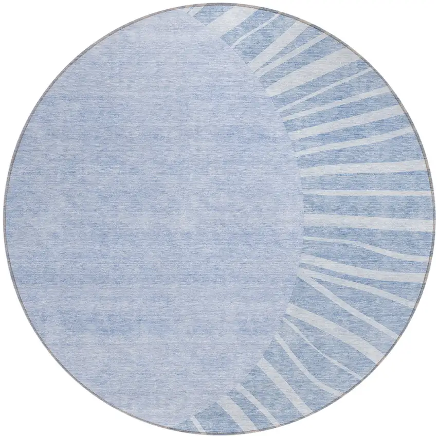 8' Denim Blue And Sky Blue Round Abstract Washable Indoor Outdoor Area Rug Photo 2