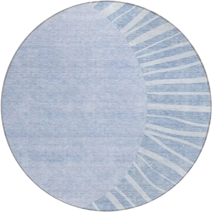 8' Denim Blue And Sky Blue Round Abstract Washable Indoor Outdoor Area Rug Photo 2