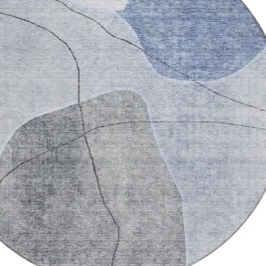 8' Denim Blue And Sky Blue Round Abstract Washable Indoor Outdoor Area Rug Photo 5