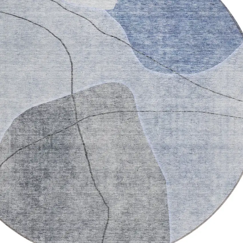 8' Denim Blue And Sky Blue Round Abstract Washable Indoor Outdoor Area Rug Photo 5