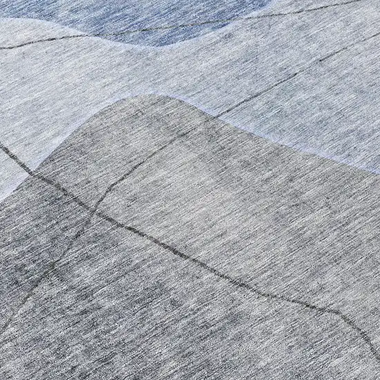 8' Denim Blue And Sky Blue Round Abstract Washable Indoor Outdoor Area Rug Photo 9