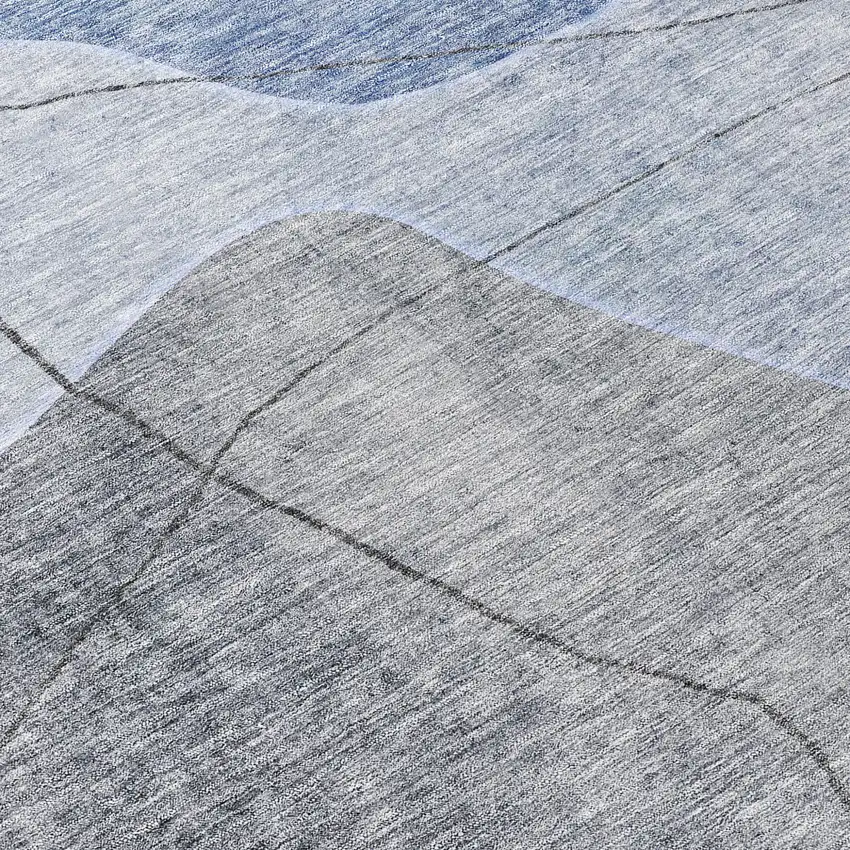 8' Denim Blue And Sky Blue Round Abstract Washable Indoor Outdoor Area Rug Photo 9