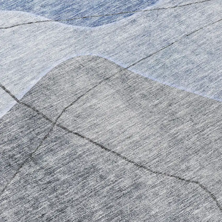 8' Denim Blue And Sky Blue Round Abstract Washable Indoor Outdoor Area Rug Photo 9