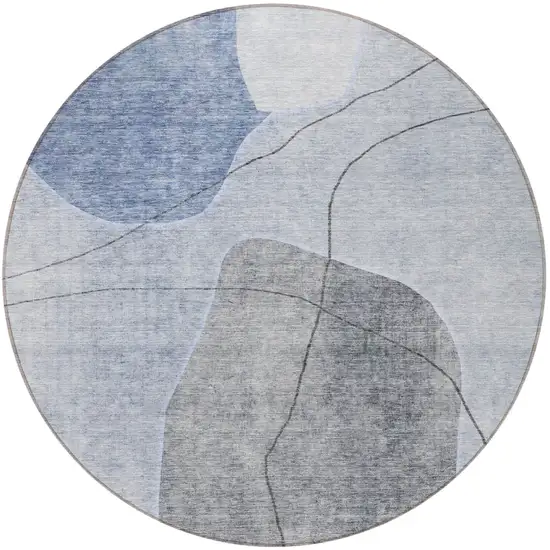 8' Denim Blue And Sky Blue Round Abstract Washable Indoor Outdoor Area Rug Photo 6