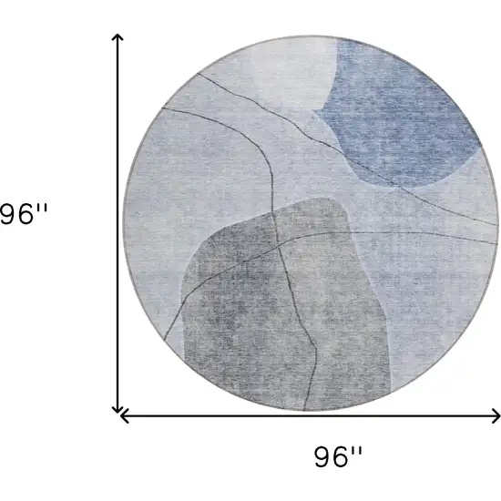 8' Denim Blue And Sky Blue Round Abstract Washable Indoor Outdoor Area Rug Photo 3