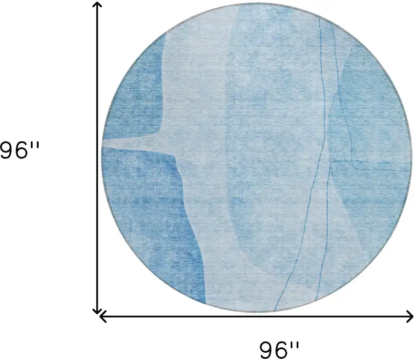 8' Denim Blue And Sky Blue Round Abstract Washable Indoor Outdoor Area Rug Photo 3