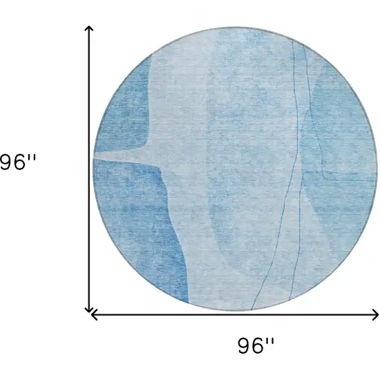 8' Denim Blue And Sky Blue Round Abstract Washable Indoor Outdoor Area Rug Photo 3