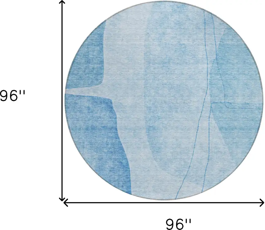 8' Denim Blue And Sky Blue Round Abstract Washable Indoor Outdoor Area Rug Photo 3