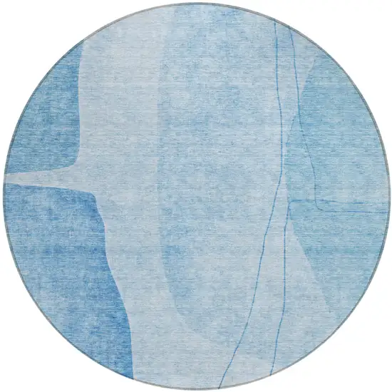 8' Denim Blue And Sky Blue Round Abstract Washable Indoor Outdoor Area Rug Photo 1