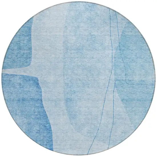 8' Denim Blue And Sky Blue Round Abstract Washable Indoor Outdoor Area Rug Photo 5