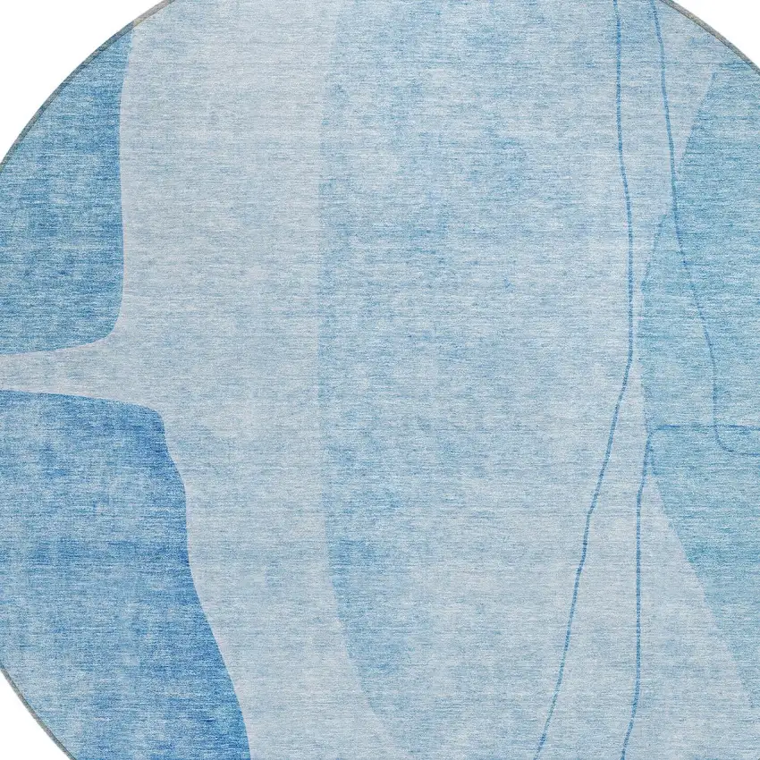 8' Denim Blue And Sky Blue Round Abstract Washable Indoor Outdoor Area Rug Photo 4