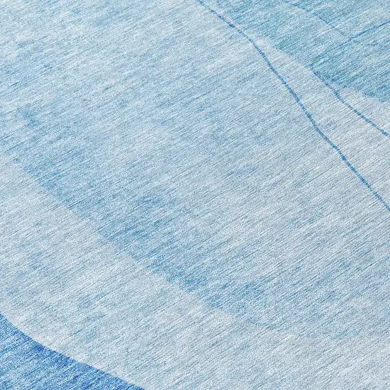 8' Denim Blue And Sky Blue Round Abstract Washable Indoor Outdoor Area Rug Photo 9