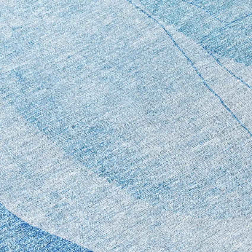 8' Denim Blue And Sky Blue Round Abstract Washable Indoor Outdoor Area Rug Photo 9