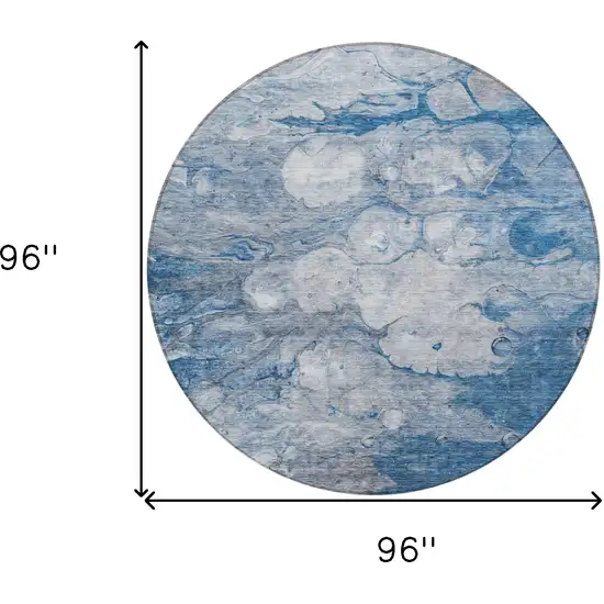 8' Denim Blue And Sky Blue Round Abstract Washable Indoor Outdoor Area Rug Photo 8