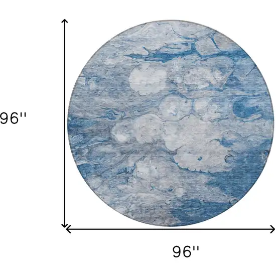 8' Denim Blue And Sky Blue Round Abstract Washable Indoor Outdoor Area Rug Photo 8