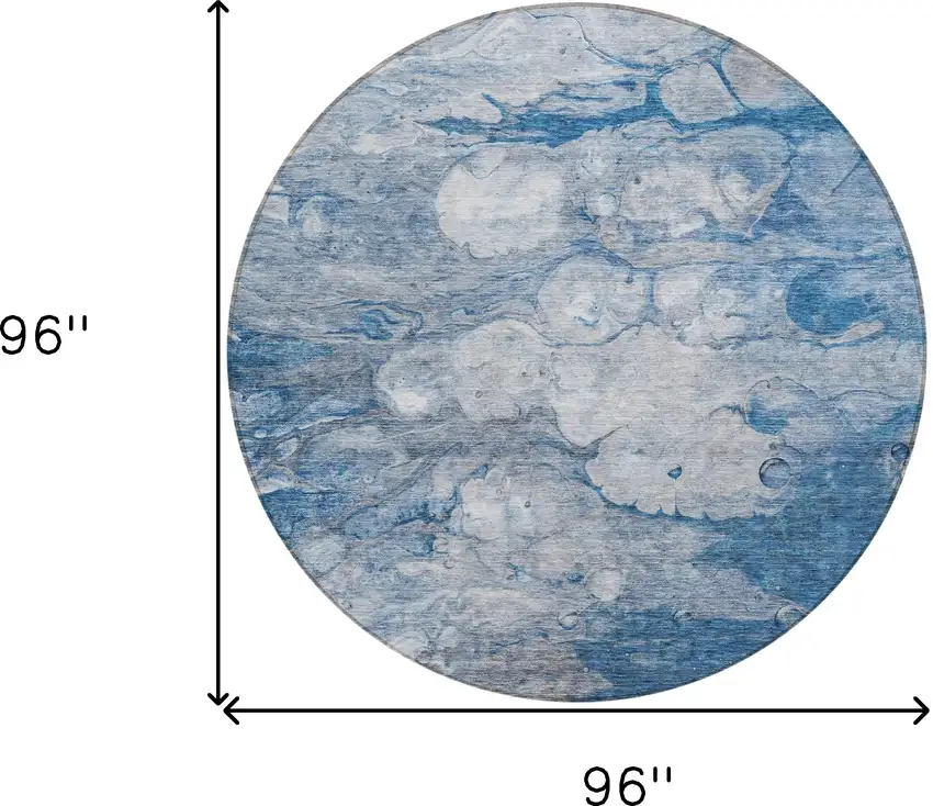 8' Denim Blue And Sky Blue Round Abstract Washable Indoor Outdoor Area Rug Photo 8